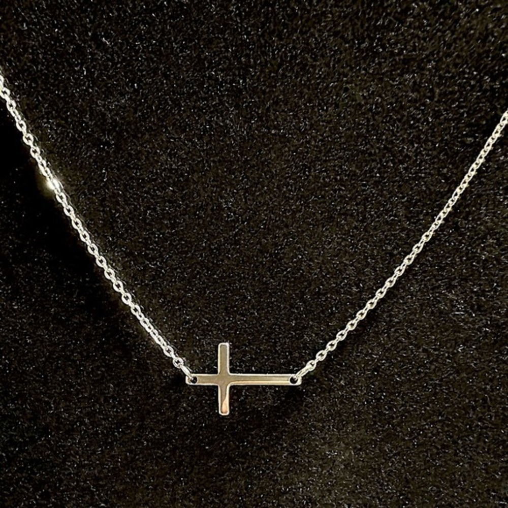 Sterling Silver plated Sideways Cross Necklace Fashion 16”